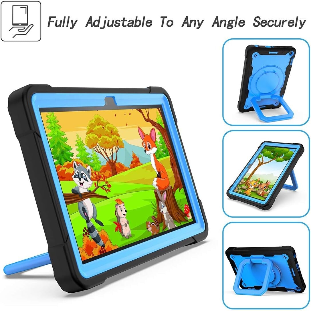 Husa Hard Sigloo pentru Apple iPad 9th/8th/7th Gen (2021/2020/2019), 10.2'', Protectie Completa, Suport Creion, Stand rotativ, Curea Umar, Anti-Soc, Albastru F