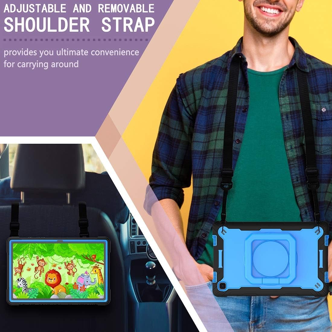 Husa Hard Sigloo pentru Apple iPad 9th/8th/7th Gen (2021/2020/2019), 10.2'', Protectie Completa, Suport Creion, Stand rotativ, Curea Umar, Anti-Soc, Albastru F