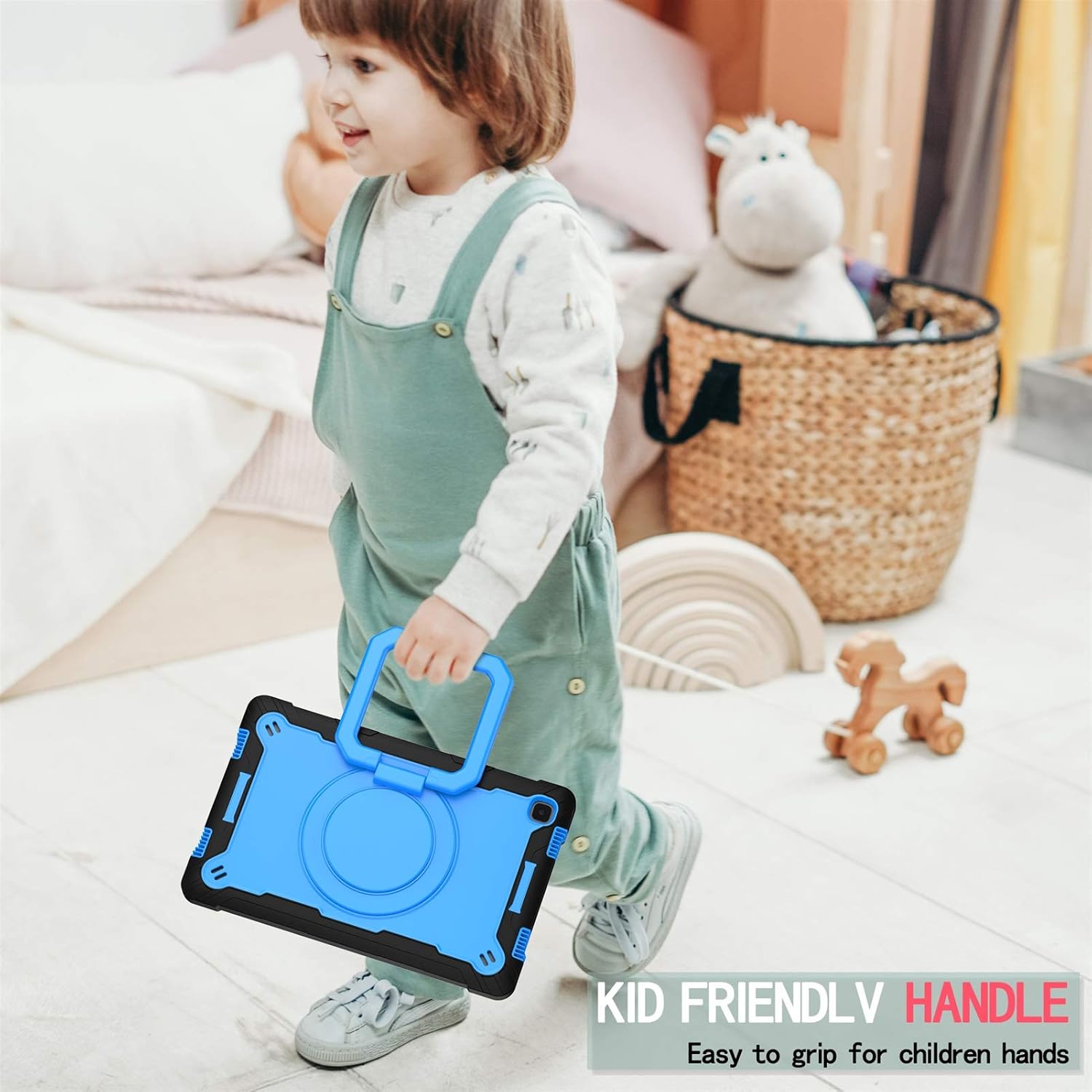Husa Hard Sigloo pentru Apple iPad 9th/8th/7th Gen (2021/2020/2019), 10.2'', Protectie Completa, Suport Creion, Stand rotativ, Curea Umar, Anti-Soc, Albastru F
