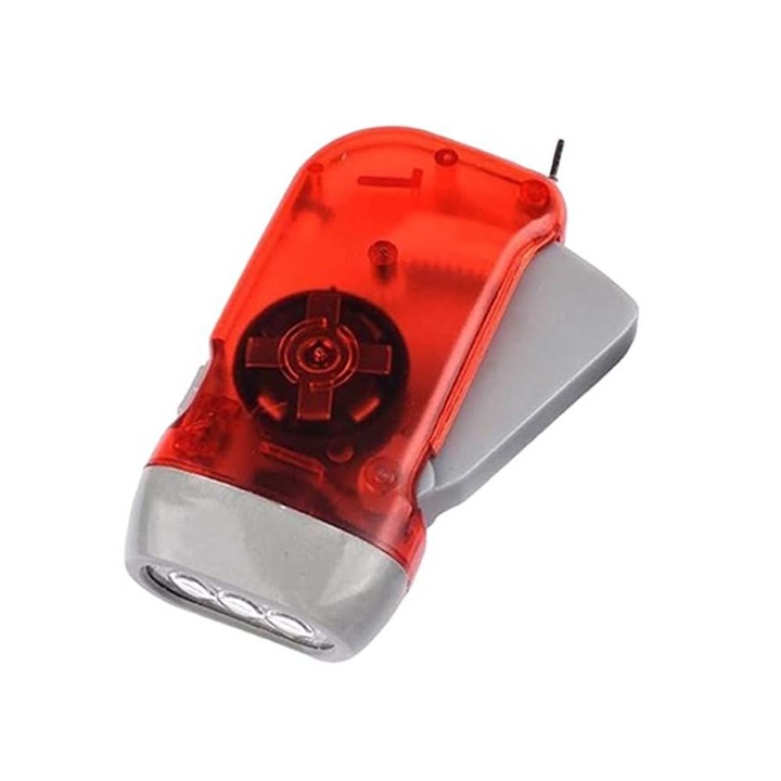 Lanterna Cu Dinam si Incarcare Manuala, 3 LED uri, Cu Agatatoare, Compacta 10x5 cm, Rosu, Dalimag