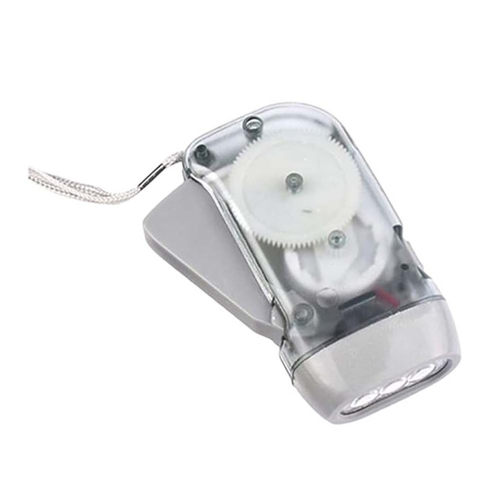 Lanterna Cu Dinam si Incarcare Manuala, 3 LED uri, Cu Agatatoare, Compacta 10x5 cm, Gri, Dalimag