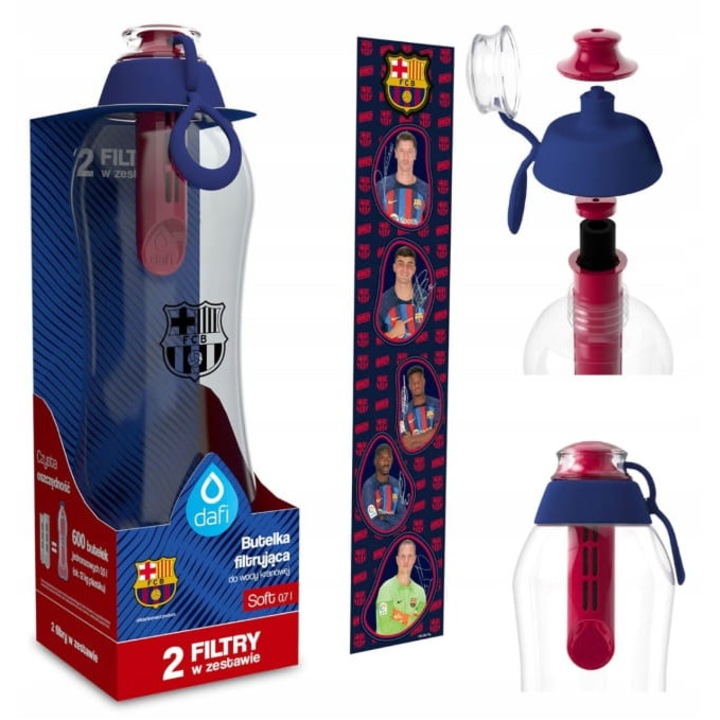Cano filtrant Dafi Sofft FC Barcelona, 0,7l, 2 filtre de carbon, albastru-rosu