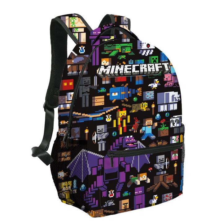 Ghiozdan Minecraft, capacitate mare, design simplu, multicolor, 40 x 30 x 17 cm