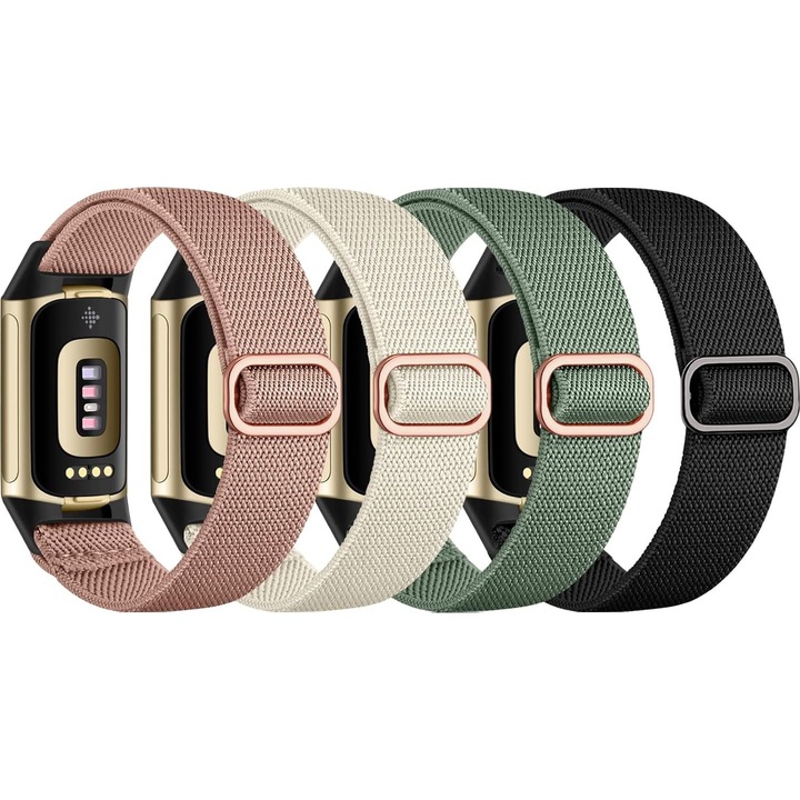 Set 4 bratari elastice pentru Fitbit Charge 5, material respirabil, ajustabile, multicolor