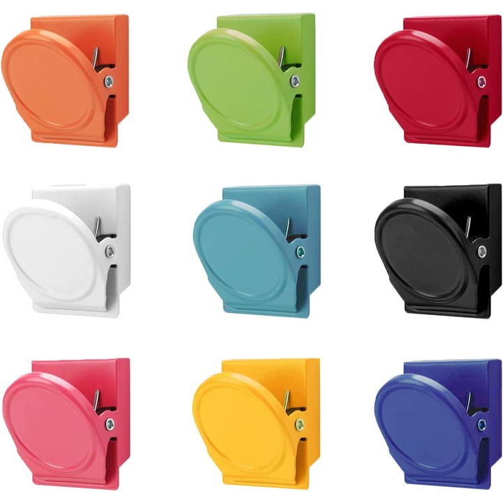Set 9 cleme magnetice colorate, pentru tabla prezentare, rezistente la zgarieturi