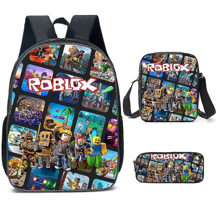 Ghiozdan set 3 piese, Roblox, gri, impermeabil, cu compartimente multiple