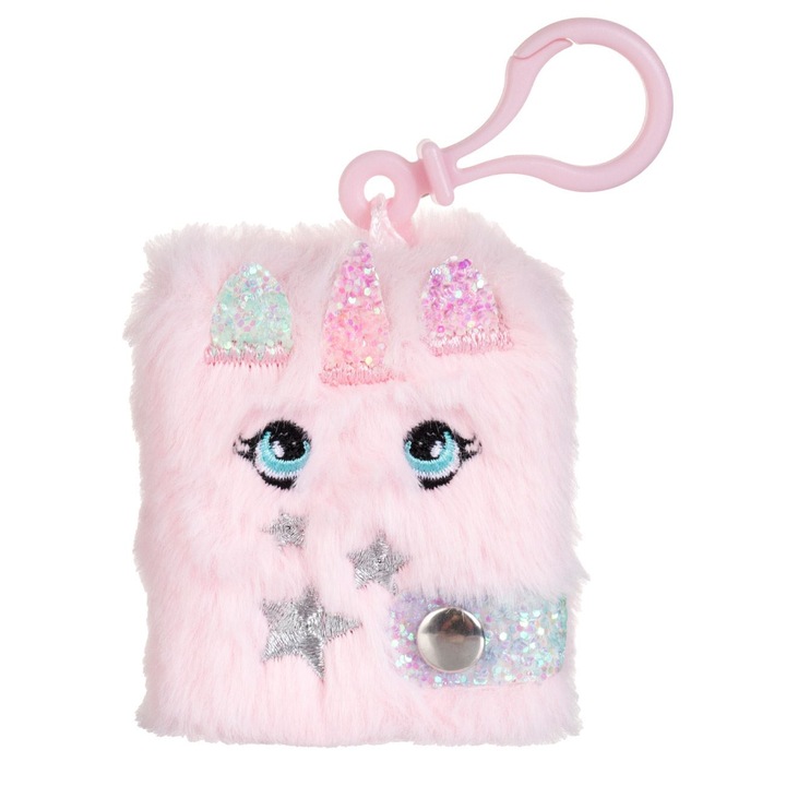 Breloc de plus roz cu unicorni și carnetel, 6x7cm, 40 pagini