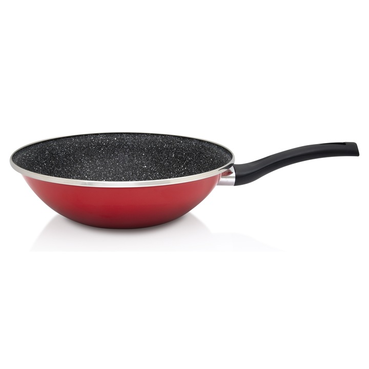 Wok 3.5l Granit Induction rosu emailata Metalac, 28 cm
