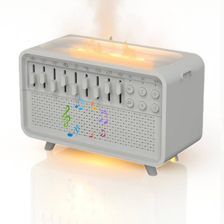 Umidificator cu Aromaterapie, 8 Tipuri de Sunete pentru Somn Profund si Calmare, Conectare Bluetooth, Boxa Wireless, Plug & Play, Uleiuri Esentiale