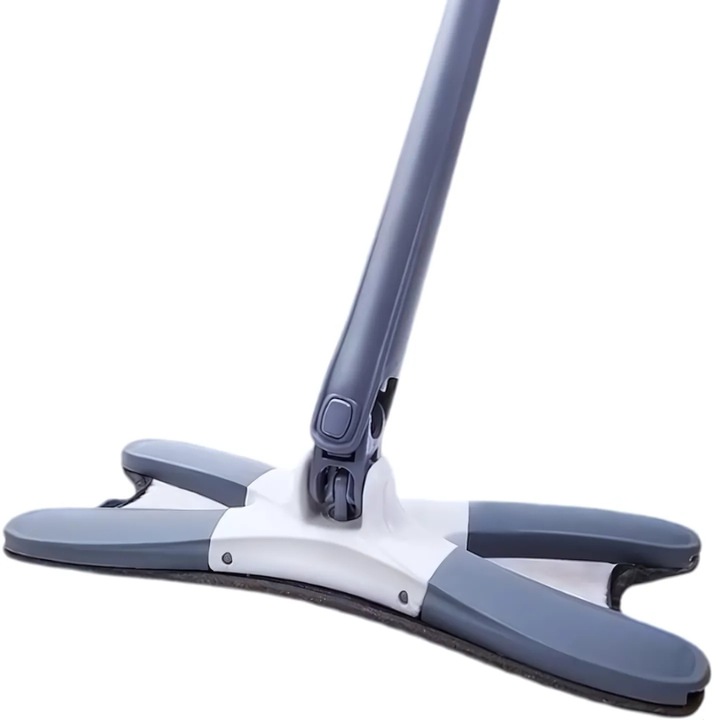 Macvi® Правоъгълен моп с вградено изстискване, 2 кърпи от микрофибър за многократна употреба, плоска глава, лесно почистване на под, син