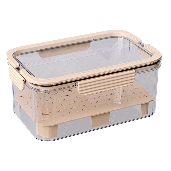 Cutie Alimentara, OPTIM SOLUTION, Caserola pentru Depozitare Alimente, Legume, Carne, de Uz Casnic, 2 Compartimente, Zona pentru Gheata, Mentinere Fresh, cu Maner, Imbunatateste Organizarea, Material PET, Capacitate Generoasa, 23 x 15 x 10.8 cm, Roz