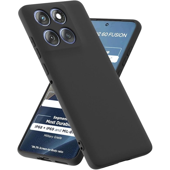 Husa pentru Motorola Edge 60 Fusion / Edge 60 Liquid Silicone subtire captusita cu microfibra anti amprenta protectie camera foto Negru