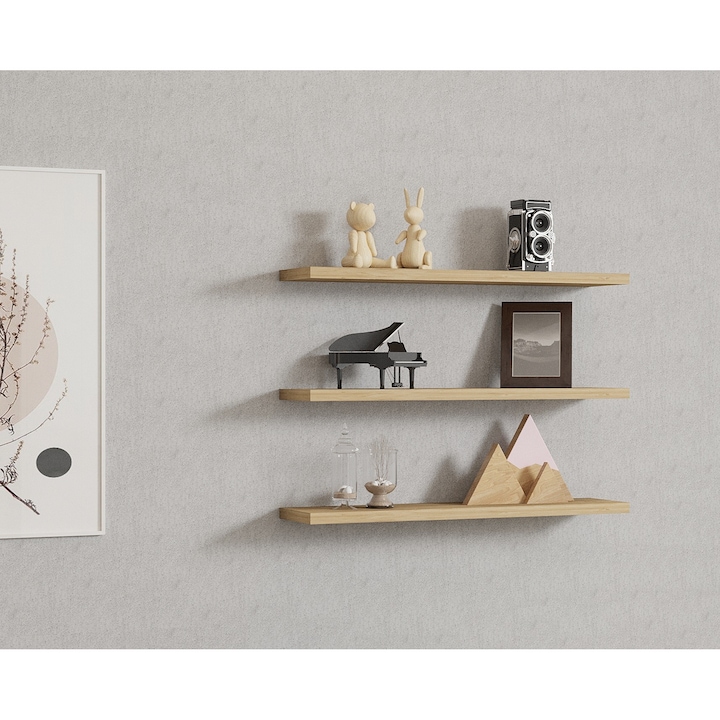 Комплект стенни рафтове, Modern Craft, UnicUtil, 60 x 1 x 14 см, Дъб