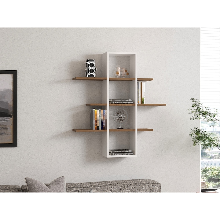 Стенни рафтове, UnicUtil, Елегантна конструкция, 96 x 101 x 19 см, Бял орех