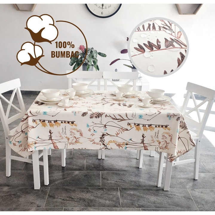 Folteltávolító terítő 100% pamut 140x180 cm, kékesbarna levelek