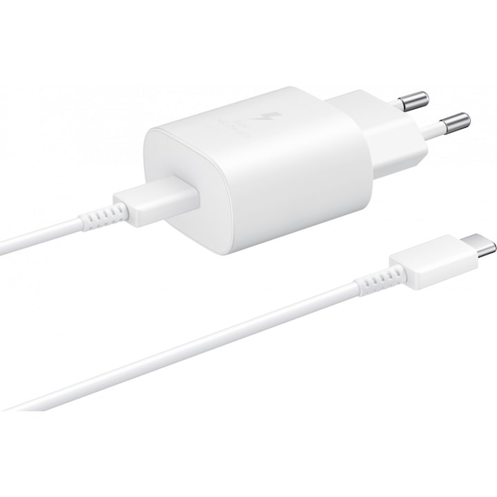 Încărcător rețea Samsung, 25W, USB-C, alb, set cu cablu de 1m