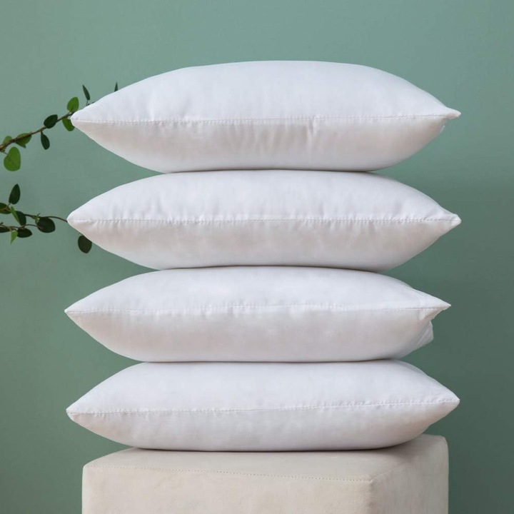 Set 4 Perne simple, MIULEE, pentru umplutura, 40 x 60 cm, moi si confortabile, microfibra, Alb