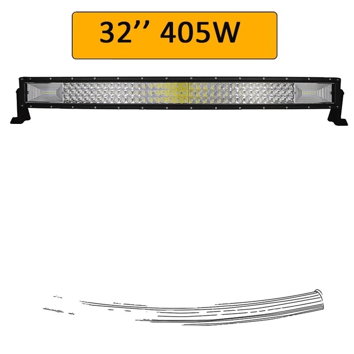 Bara luminoasa cu LED, design curbat, optiuni de lungimi multiple, 32 inch fara cablare