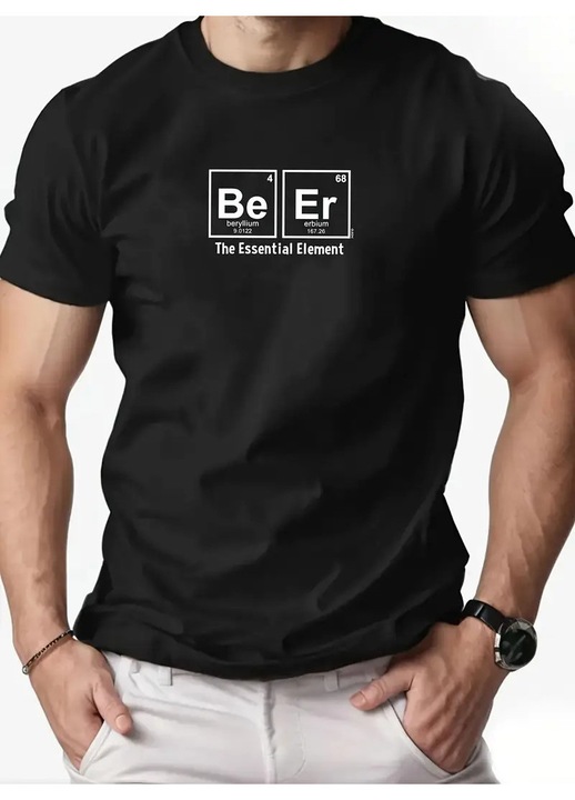Férfi póló, Fitza, Essential Beer, hétköznapi, pamut, Fekete