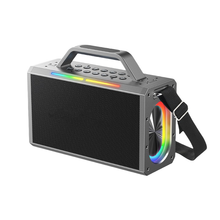 Boxa portabila, Bluetooth 5.4, 140W, interconectare TWS, calitate sunet HD, Karaoke, 24000mAh, cu 1 telecomanda si 2 microfoane, autonomie lunga a bateriei, negru