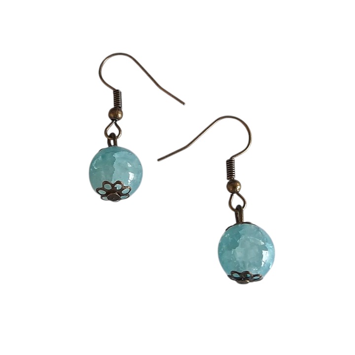 Cercei rotunzi, agate turcoaz, handmade, model minimalist