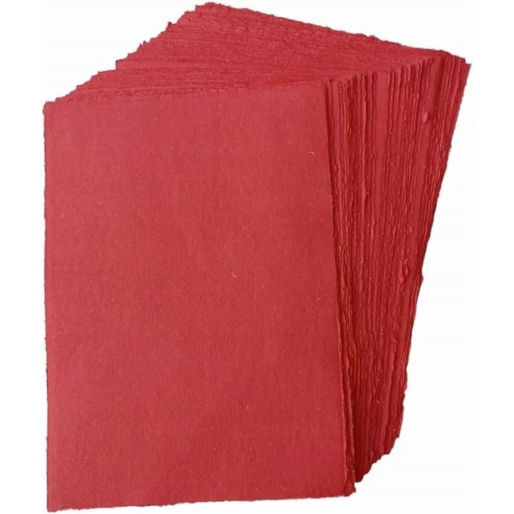 Хартия за крафт А5, червена, 100% памук, 50 листа, вълнообразни ръбове