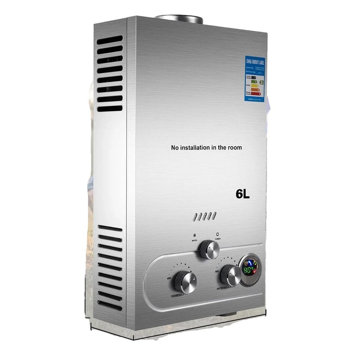 Incalzitor de apa calda fara rezervor cu propan GPL, design din otel inoxidabil, 6L 12KW