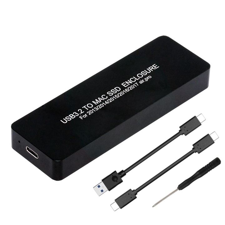 Carcasa portabila SSD USB 3.2, compatibila cu MacBook Air/Pro 2013-2016, set complet cu cabluri si surubelnita