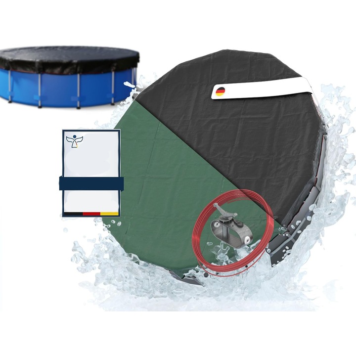 Покривало за басейн 2 в 1, Planenfux, диаметър 305 см, цвят черен/зелен, за басейни 280-320 см