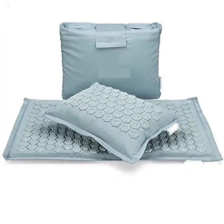 Set saltea de acupresiune cu perna sport si geanta de transport, 10mm, verde cian, pentru yoga si meditatie