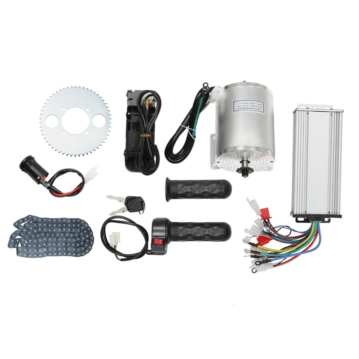 Set motor fara perii, BLDC 3000 W 48–72 V, Cu controler, Cu acceleratie, Pentru bicicleta electrica, trotineta electrica si motocicleta, Pentru conversie