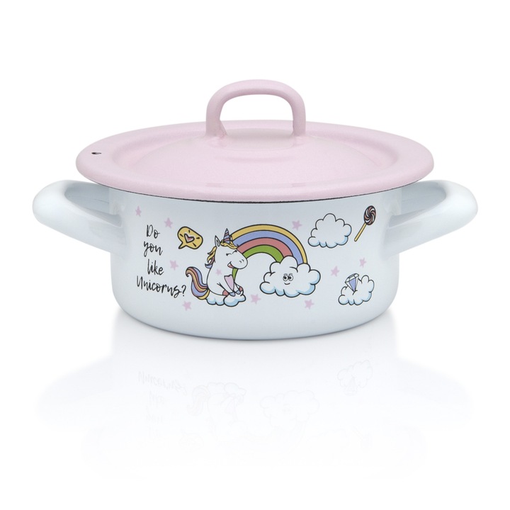 Cratita 0.75l cu capac Unicorn Metalac email/12cm/0.75l