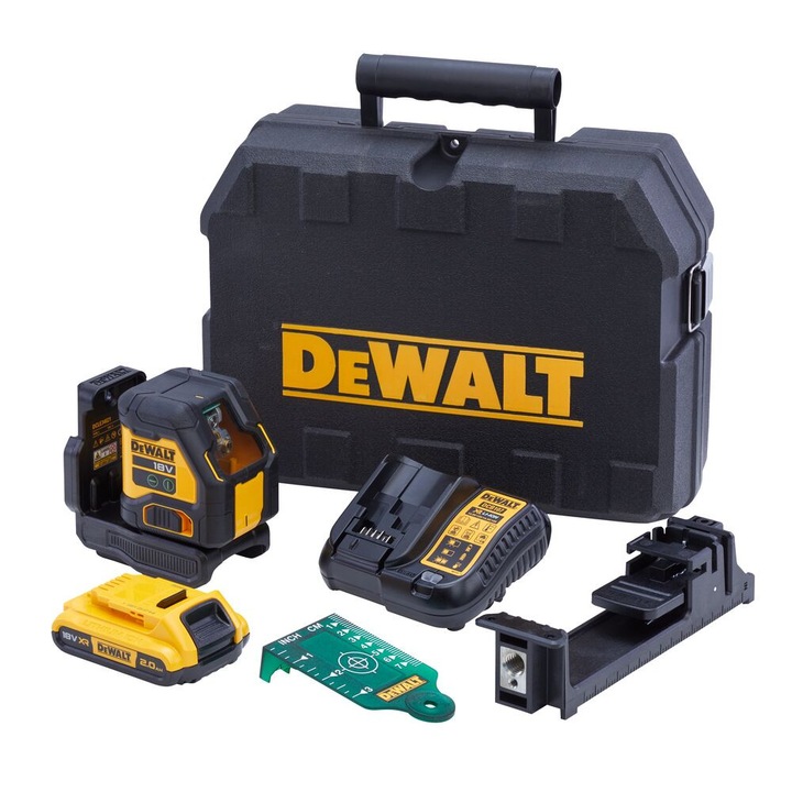 Laser cruce DeWALT DCLE34021D1, verde, 2 fascicule, 1x2,0Ah, montaj pe perete, valiza