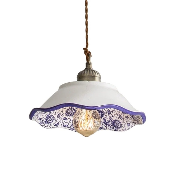 Pendul suspendat, ceramica, soclu E27, 25x16cm, 4W, stil nordic modern, gri/albastru