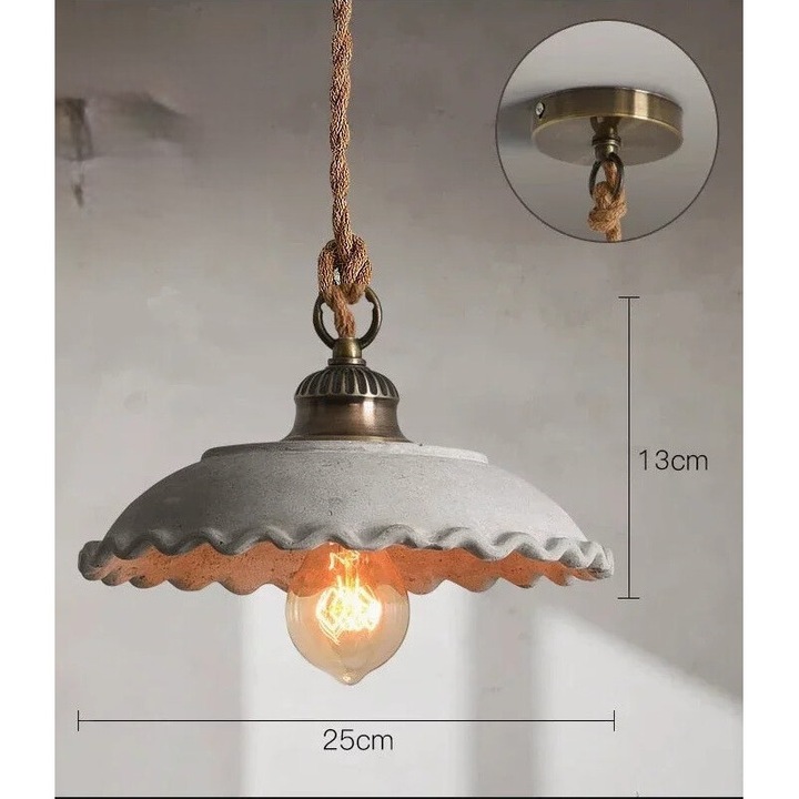 Pendul suspendat, ceramica/ciment, design modern nordic, gri, 25x13cm, 4W