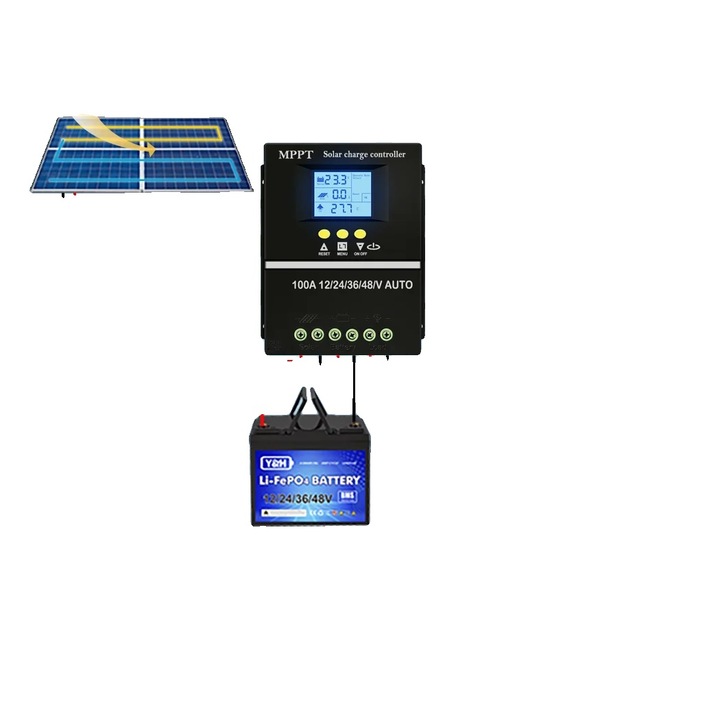 Regulator de incarcare solar MPPT, 100A, 12V 24V 36V 48V, 7 moduri de lucru, display LCD, Off Grid