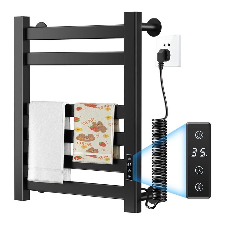 Suport de prosoape încălzit, negru, inox, control tactil, 30-60C, 57, 5x49x3, 3cm