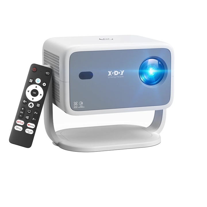 Видео проектор, XGODY, 1920x1080, 650 ANSI лумена, автофокус, WiFi 6, преносим, бял/сив