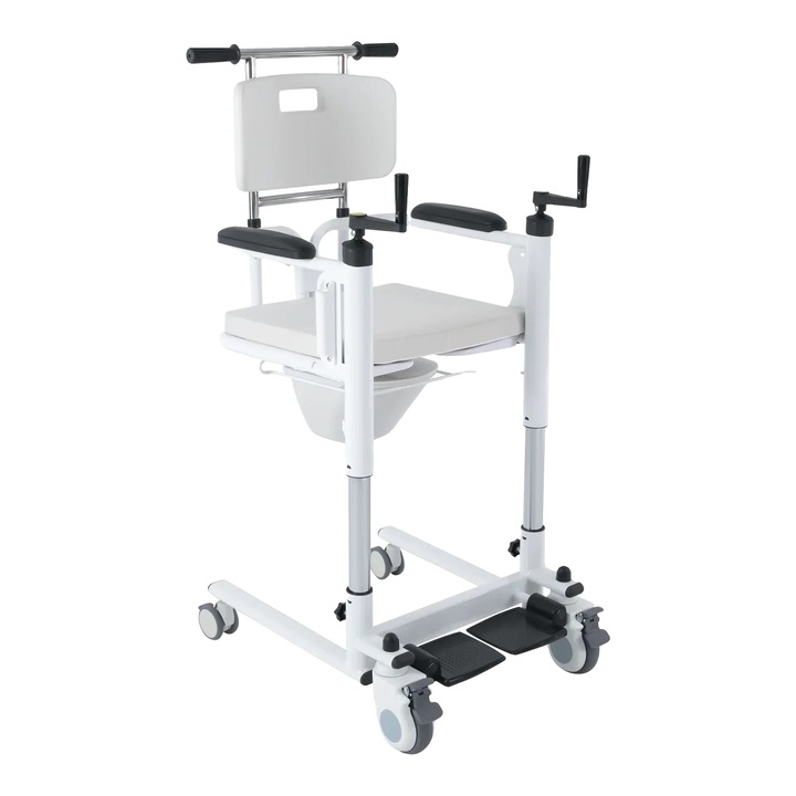 Scaun toaleta pliabil cu perna confortabila, reglabil, alb orez, 66x55x93cm