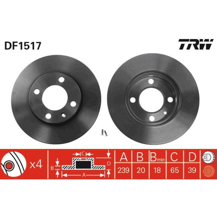 Disc frana TRW DF1517, 4 gauri, 239x38,7mm, neagra