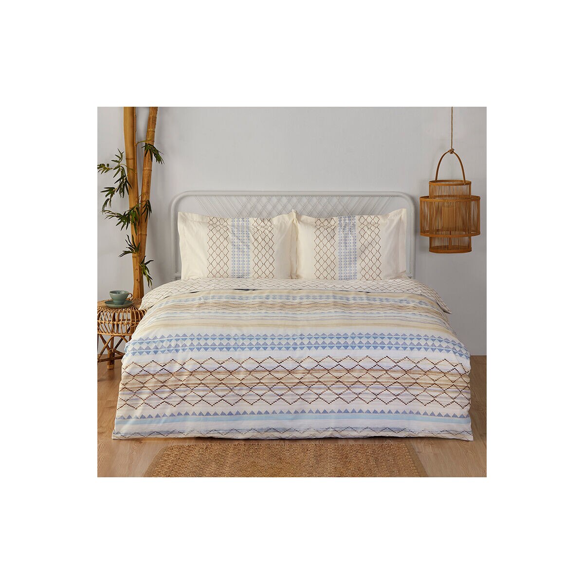 Lenjerie de pat bumbac 100%, MAROCCO, pentru pat 2 persoane, 4 piese, 200x220 / 50x70, bumbac ranforce
