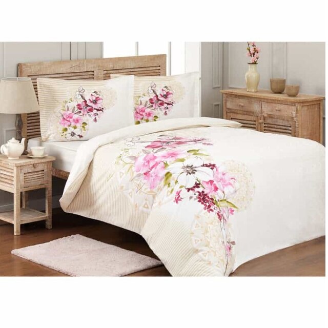 Lenjerie de pat bumbac 100%, FEELING, pentru pat 2 persoane, 4 piese, 200x220 / 50x70, bumbac ranforce