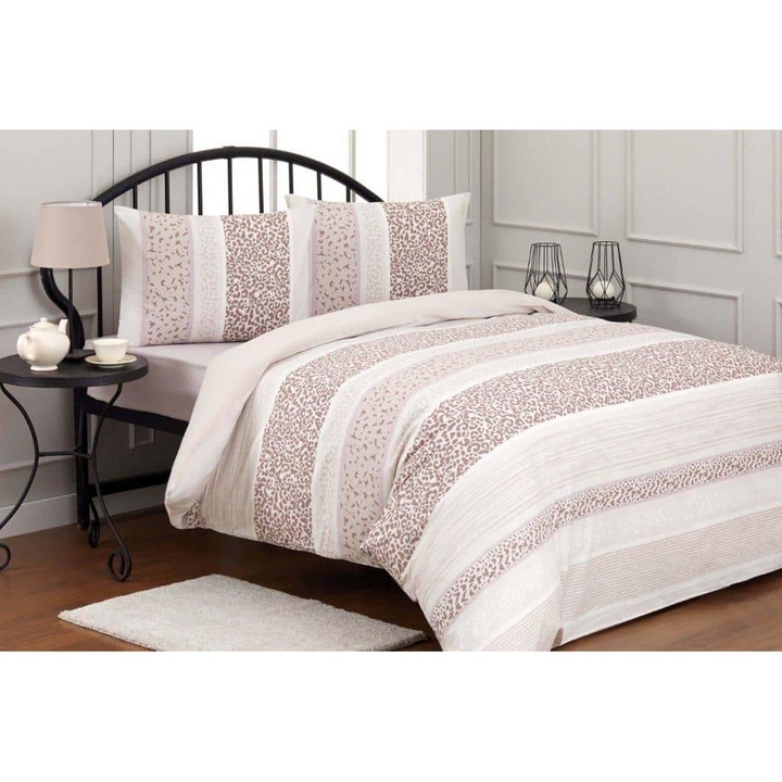 Lenjerie de pat bumbac 100%, VALERIA, pentru pat 2 persoane, 4 piese, 200x220 / 50x70, bumbac ranforce