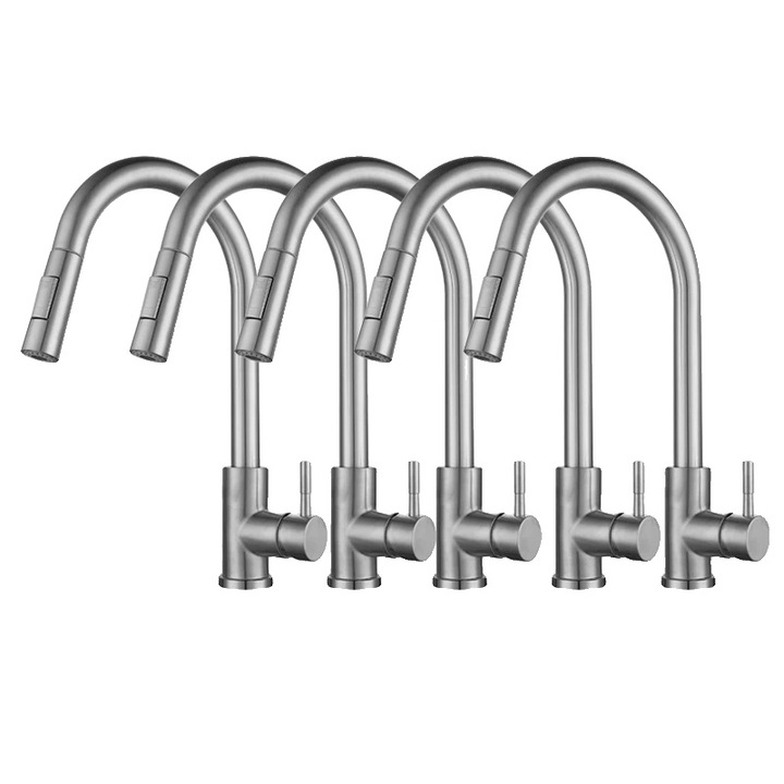 Fürdőszobai csaptelep, modern dizájn, rozsdamentes acél, süllyeszthető kifolyóval, nikkel, 5 darabos készlet