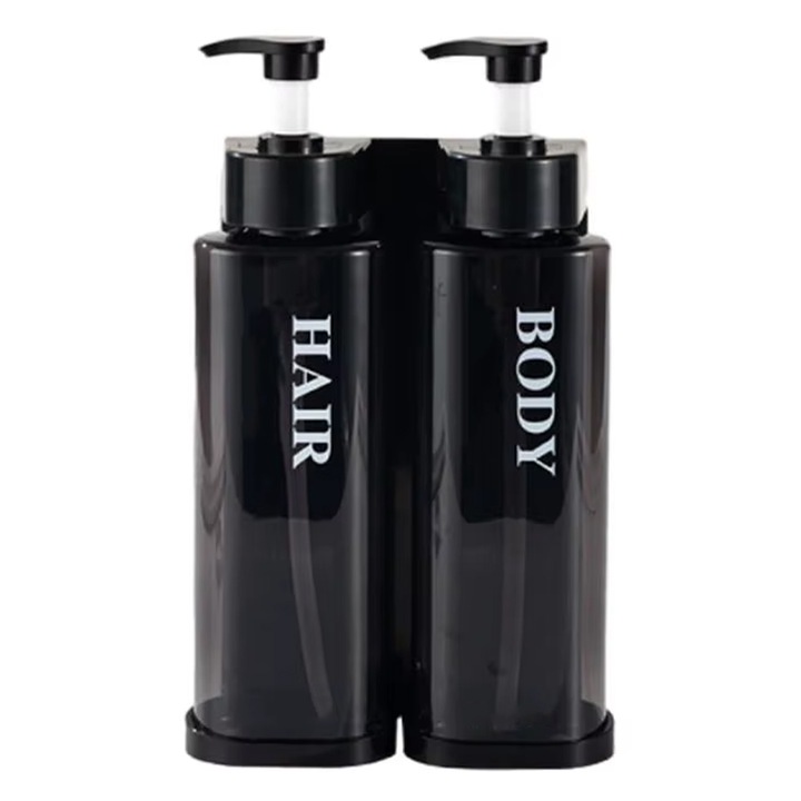 2 db-os fali szappanadagoló készlet, SINBINTA, 300ml, pumpával, mágneses zárral, újrafelhasználható, fúrásmentes, könnyen telepíthető és tisztítható, samponhoz, balzsamhoz és tusfürdőhöz, ABS, 14,3x6,5cm, fekete