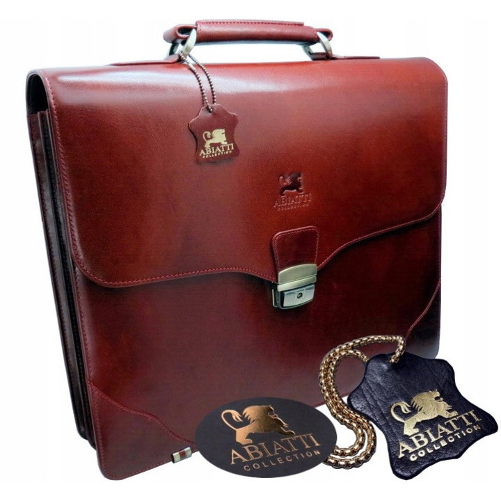 Geanta laptop Abiatti Exclusive, piele naturala bivolita, negru-maro, 33x40x12.5cm
