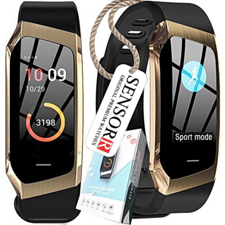 Smartwatch SENSORR, sportiv, cu ecran tactil, senzor de puls, silicon, negru
