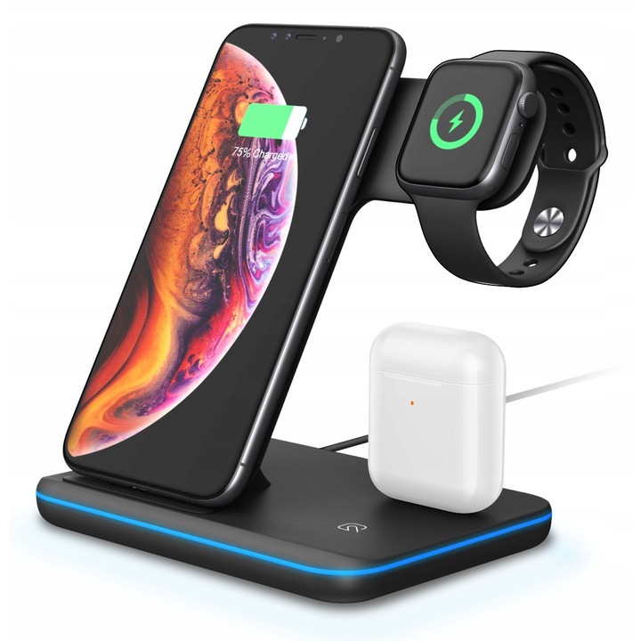 Statie de incarcare wireless, 3 dispozitive, 19,5W, QI