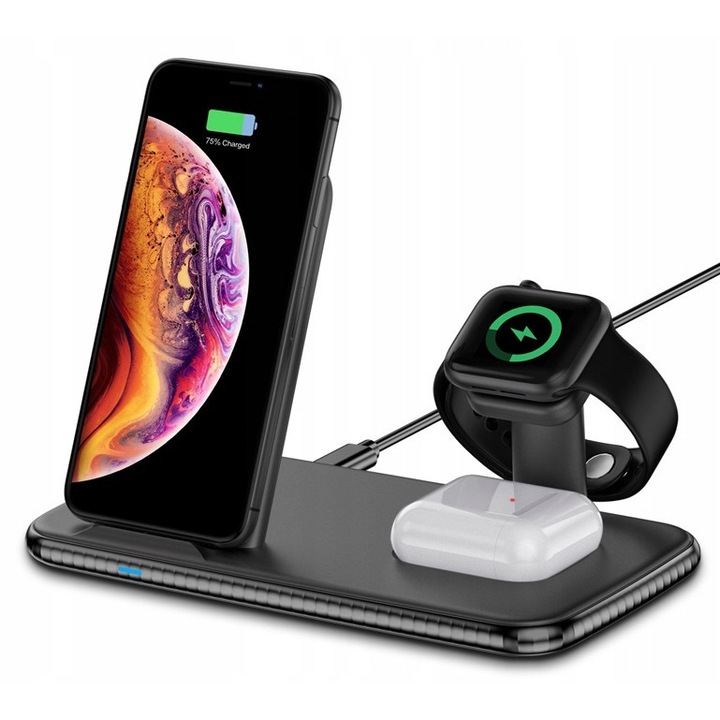 Statie de incarcare wireless, 3 dispozitive simultan, 19,5W