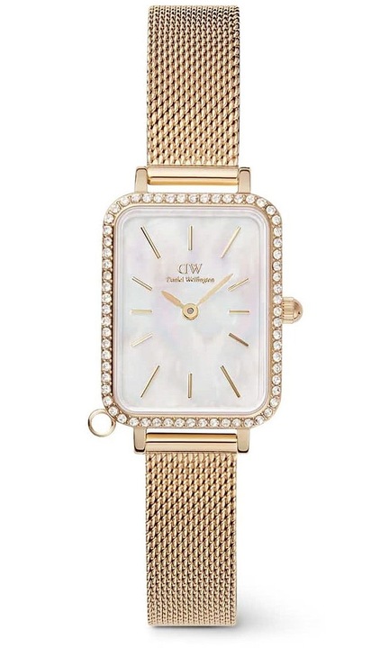 Ceas Daniel Wellington Damski Quadro Crystal, Aur Roz, Perla, Bratara din Otel, Mecanism Quartz